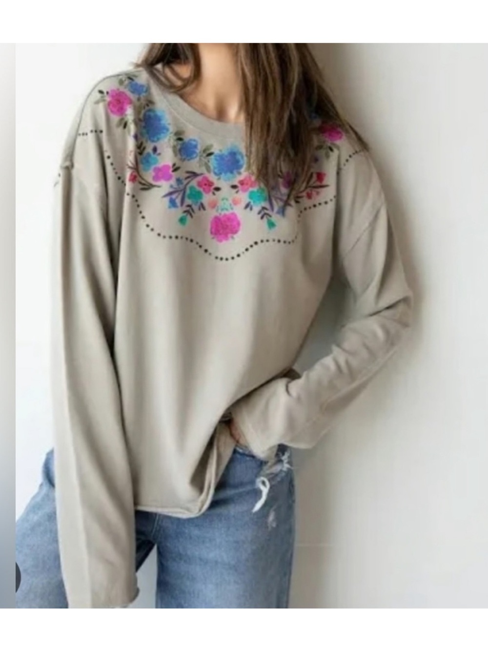 Natural Life Floral Pullover Long Sleeve Top Size XS boho